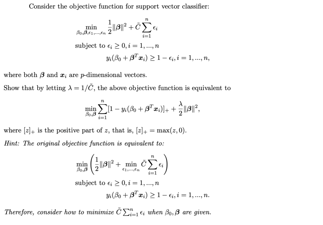 Solved Consider the objective function for support vector | Chegg.com