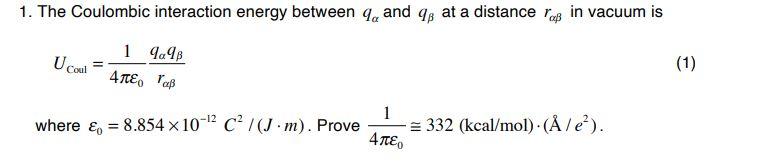 Solved 1. The Coulombic interaction energy between 9, and qs | Chegg.com