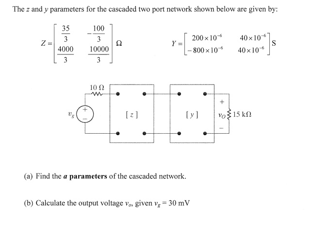 Solved The Z And Y Parameters For The Cascaded Two Port Chegg Com