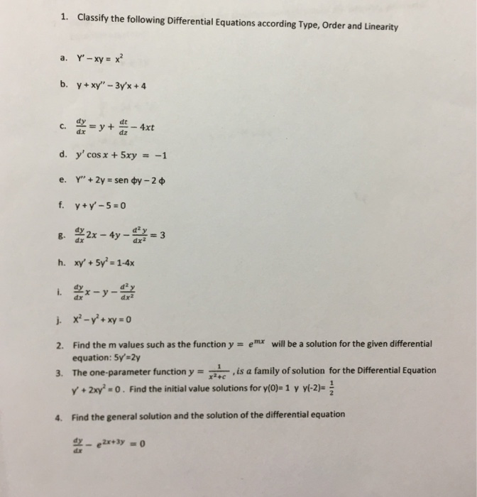 Solved 1 Classify The Following Differential Equations Chegg Solved 1 Classify The Following Differential Equations Chegg