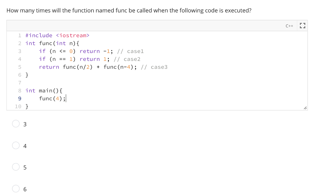Solved How many times will the function named func be called | Chegg.com
