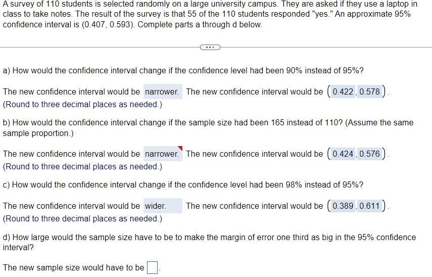 Solved A survey of 110 students is selected randomly on a | Chegg.com