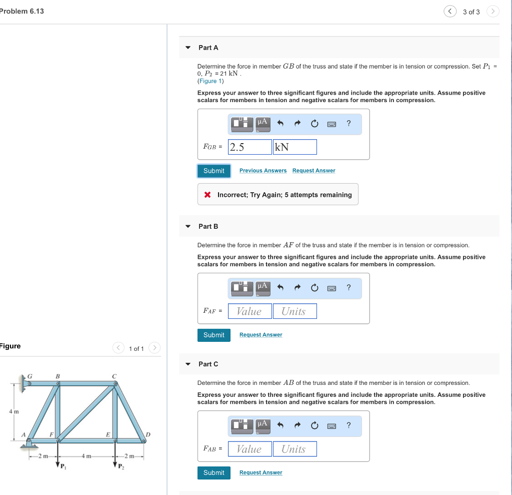 Solved Problem 6.13 3 of 3 v Part A Determine the force in | Chegg.com