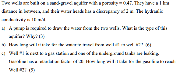 Solved Two wells are built on a sand-gravel aquifer with a | Chegg.com