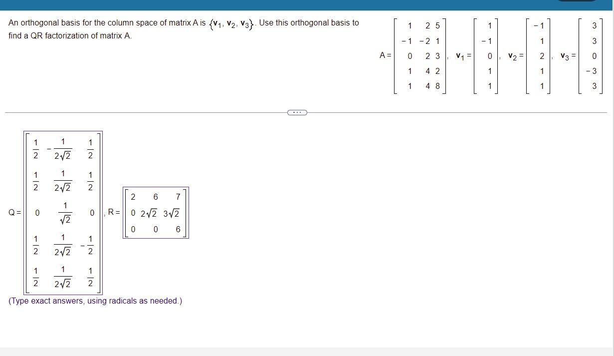 Solved An orthogonal basis for the column space of matrix A | Chegg.com