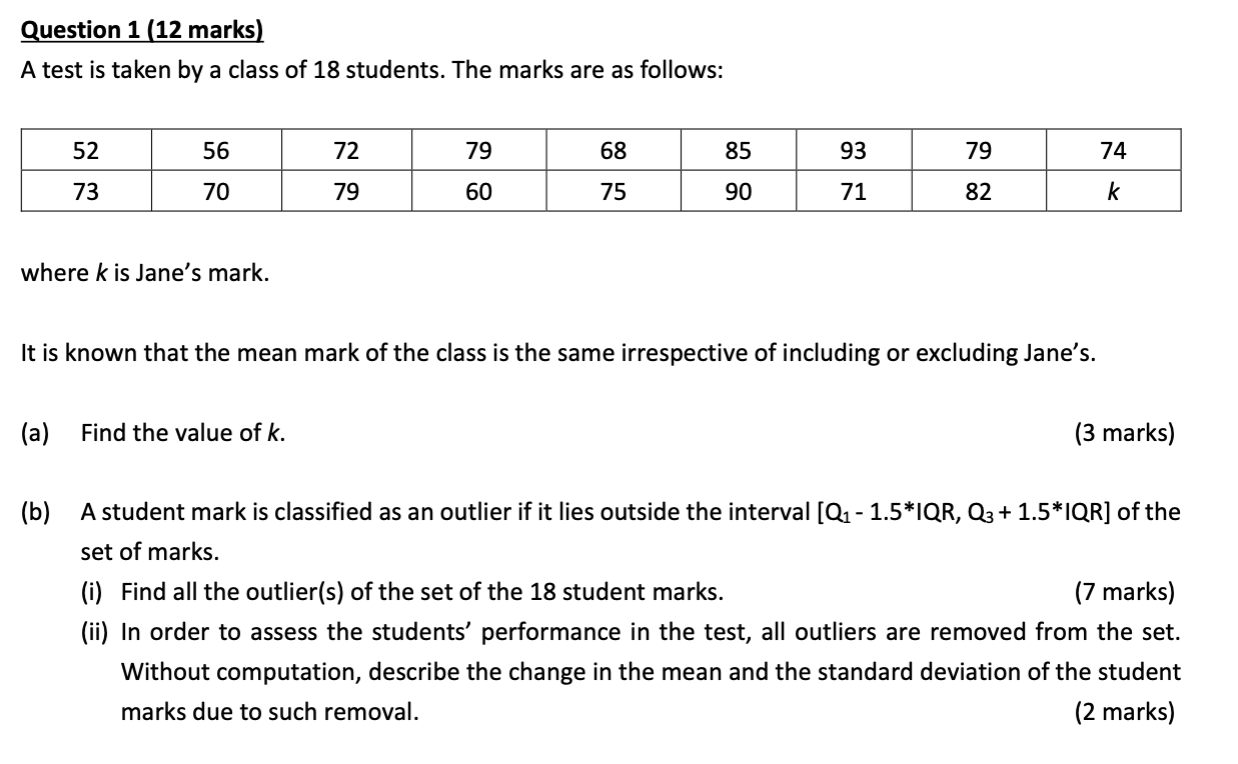 Solved A test is taken by a class of 18 students. The marks