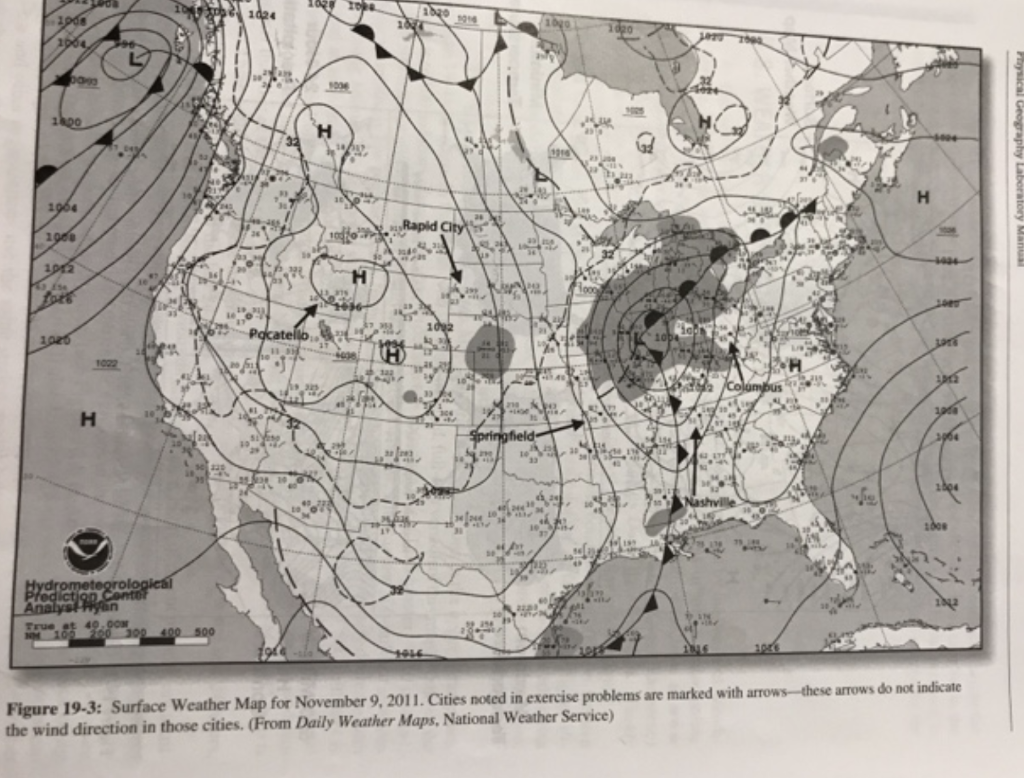 the wind direction in those cities, (From Daily Weather Maps, National Weather Service)