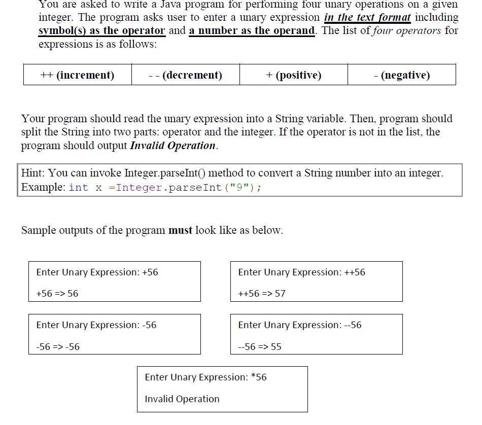 Solved You are asked to write a Java program for performing | Chegg.com