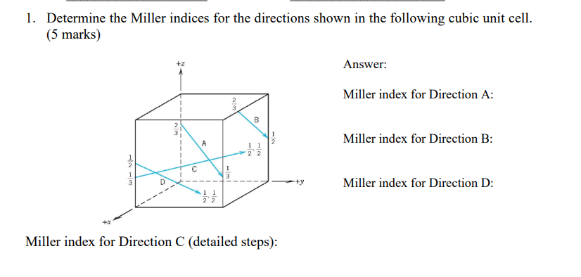 Solved 1. Determine The Miller Indices For The Directions | Chegg.com