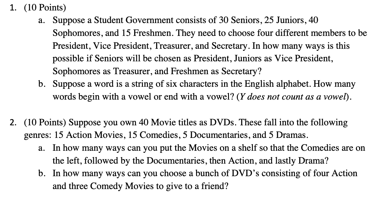 Solved 1. (10 Points) a. Suppose a Student Government | Chegg.com