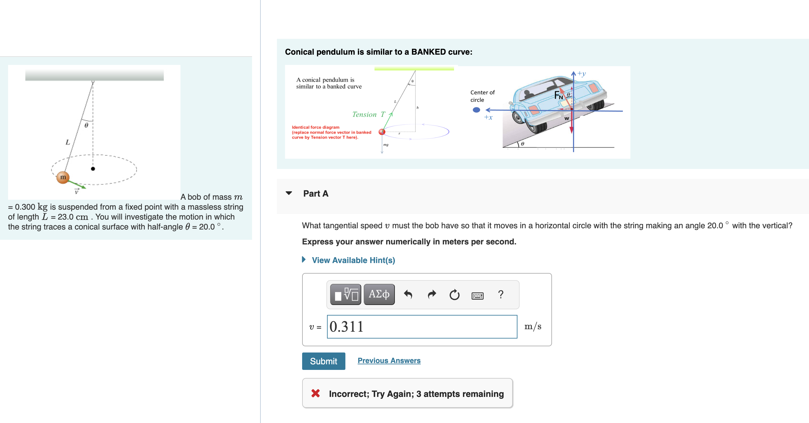 A bob of mass m = 0.300 kg is suspended from a fixed | Chegg.com