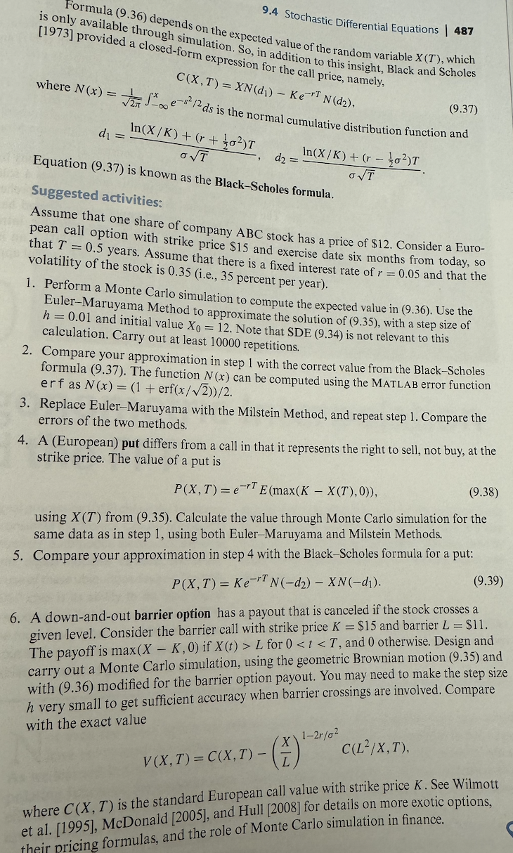 Solved k 9 The BlackScholes Formula Monte Carlo simulation