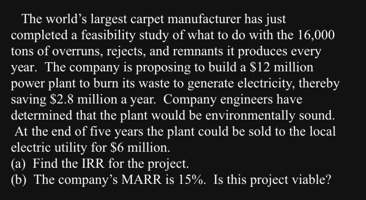 Solved The world's largest carpet manufacturer has just