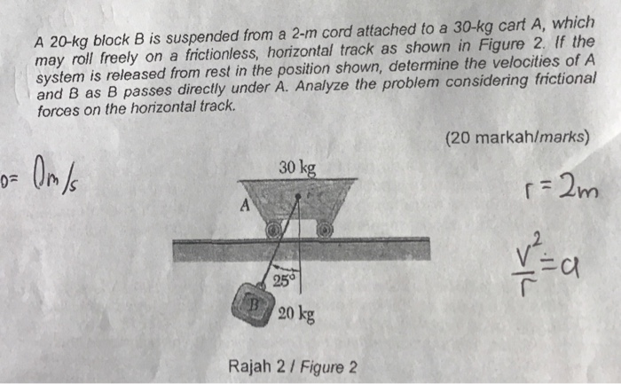 Solved A 20-kg Block B Is Suspended From A 2-m Cord Attached | Chegg.com