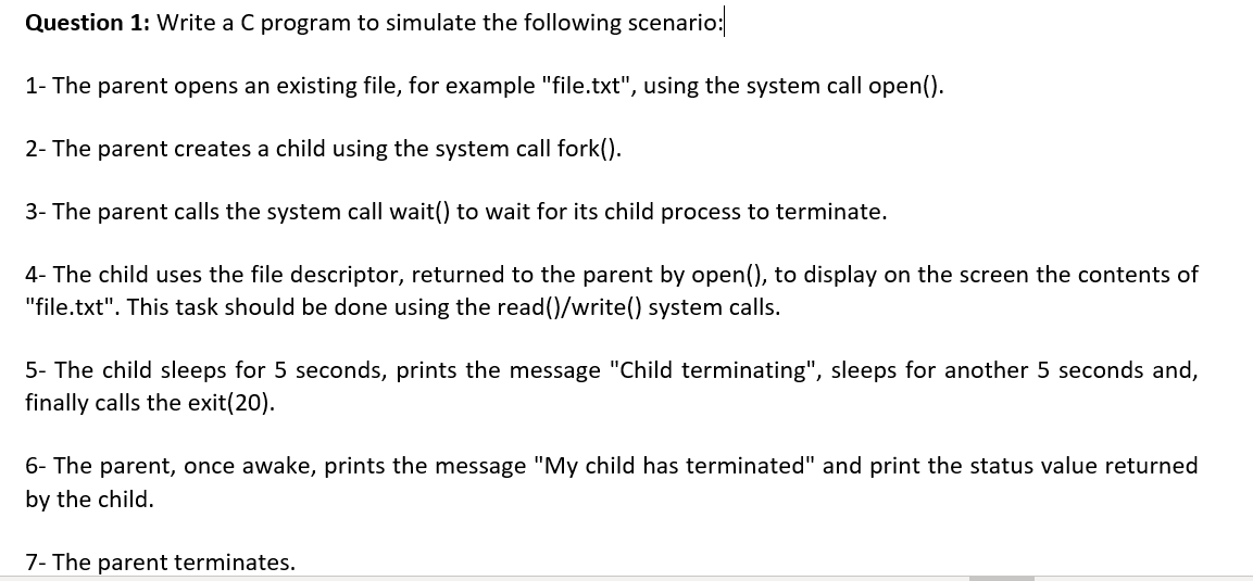Solved question 1 write a c program to simulate the chegg