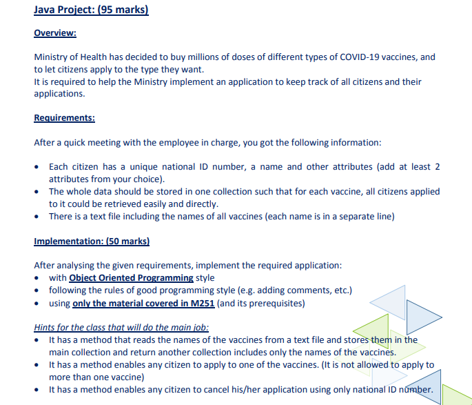 Solved Java Project: (95 marks) Overview: Ministry of Health | Chegg.com