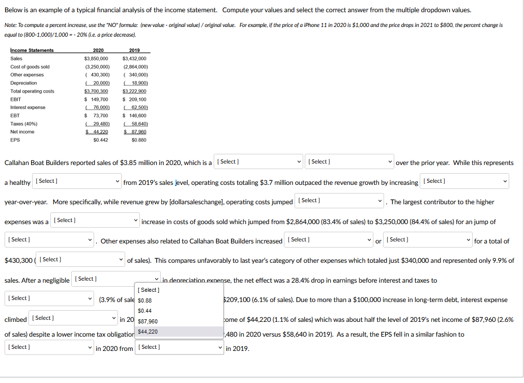 Solved Below is an example of a typical financial analysis | Chegg.com