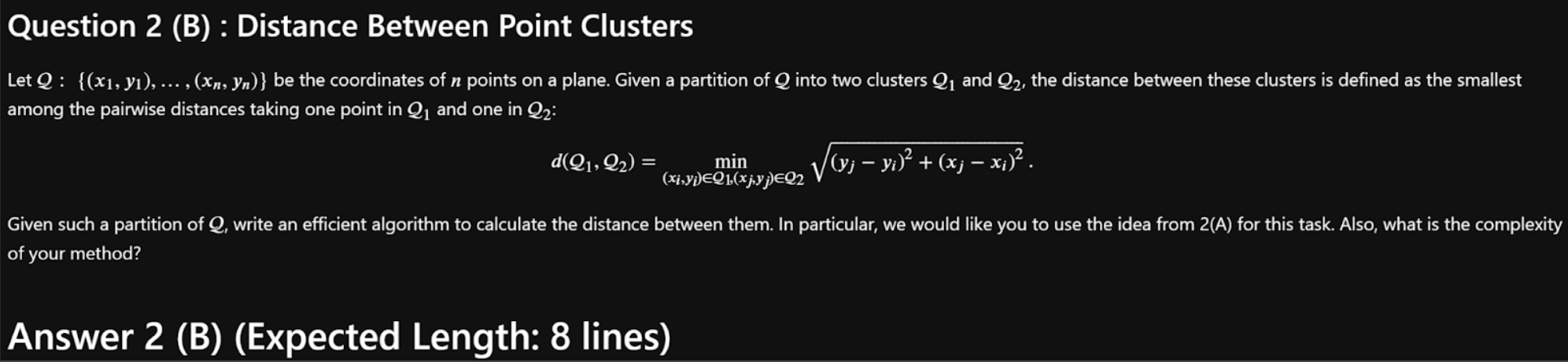 Solved among the pairwise distances taking one point in Q1 | Chegg.com