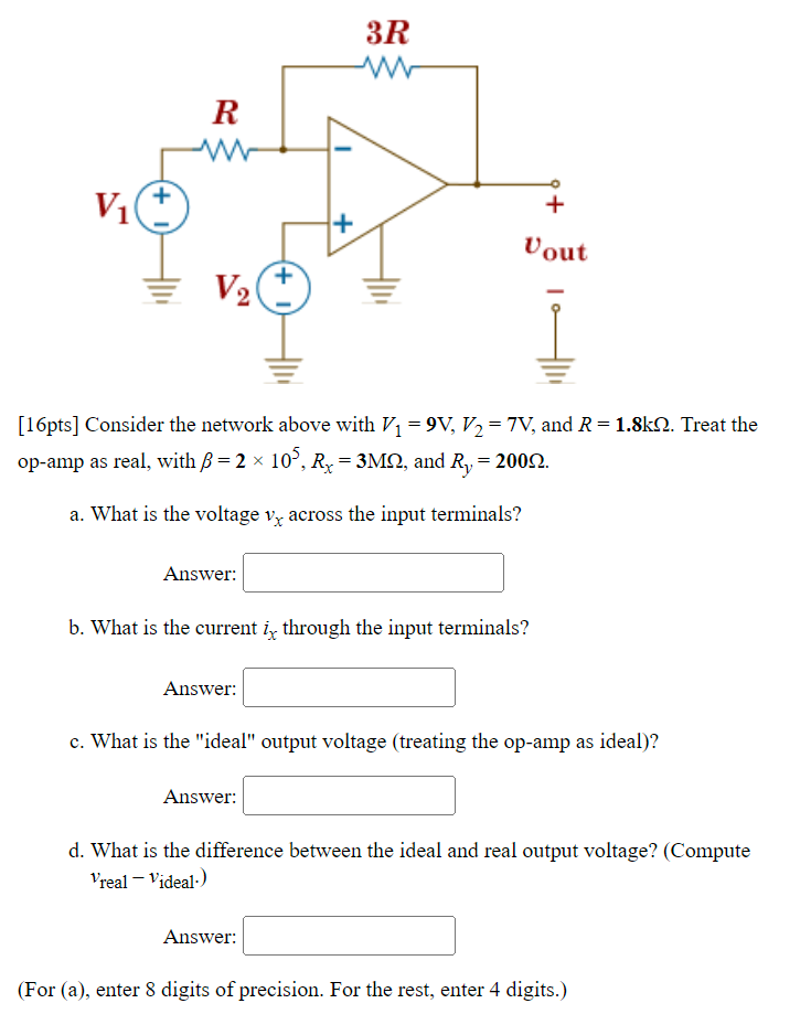 Solved [16pts] Consider the network above with V1=9 V,V2=7 | Chegg.com