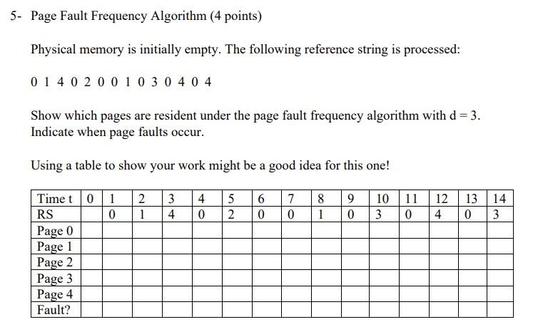 Solved 5- Page Fault Frequency Algorithm (4 points) Physical | Chegg.com