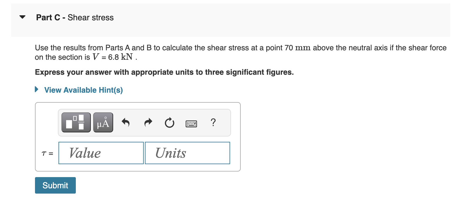 Solved Learning Goal: To calculate the shear stress at a | Chegg.com