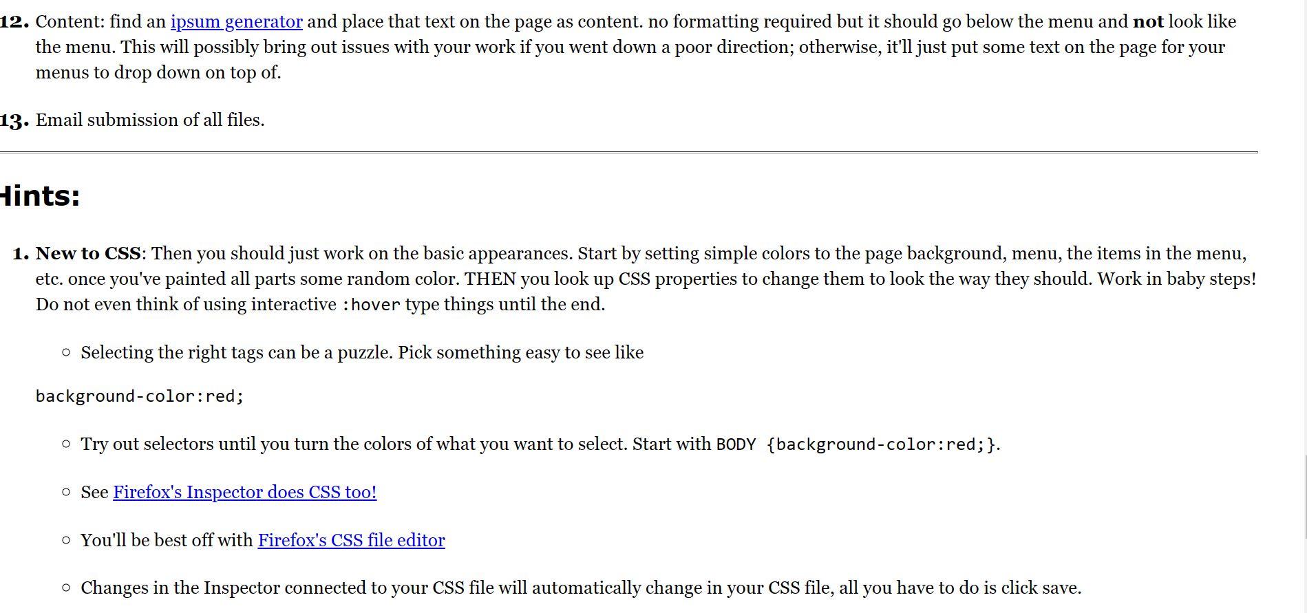 Solved CSS Menu Purpose: Learn CSS and a common selector | Chegg.com
