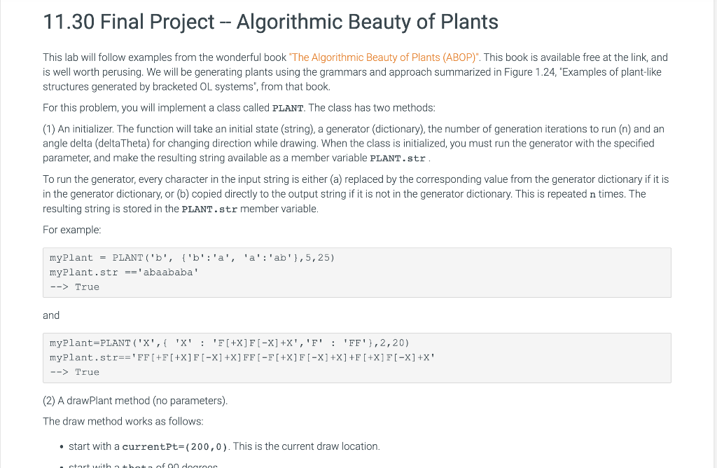11.30 Final Project -- Algorithmic Beauty of Plants | Chegg.com