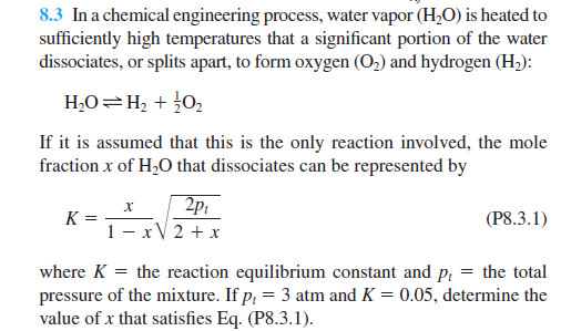 Solved 8.3 In a chemical engineering process, water vapor | Chegg.com
