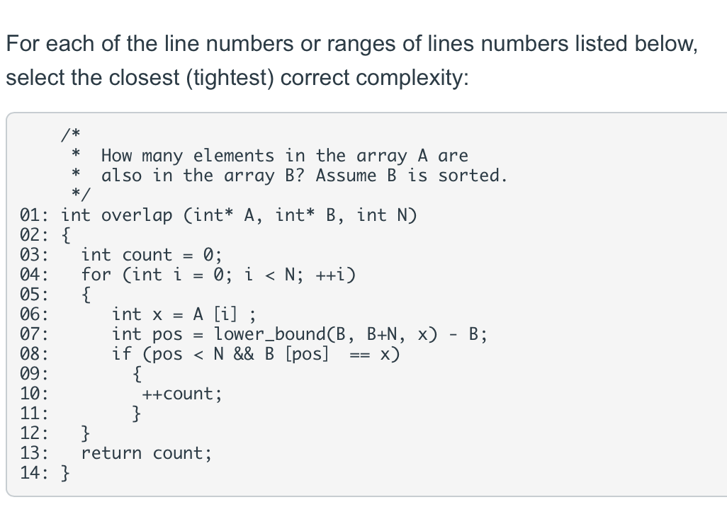 Solved For each of the line numbers or ranges of lines | Chegg.com