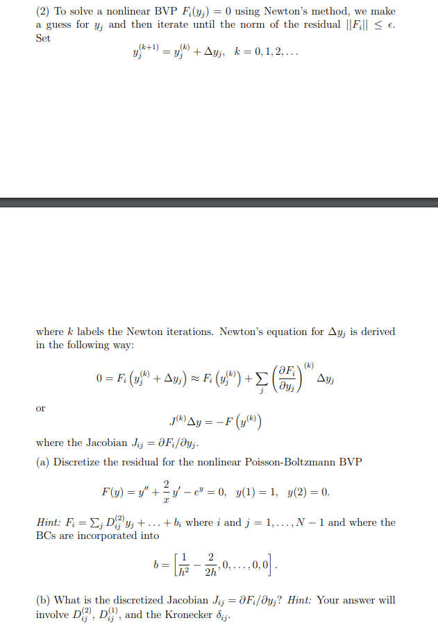 2 To Solve A Nonlinear Bvp Fi Y 0 Using Newto Chegg Com