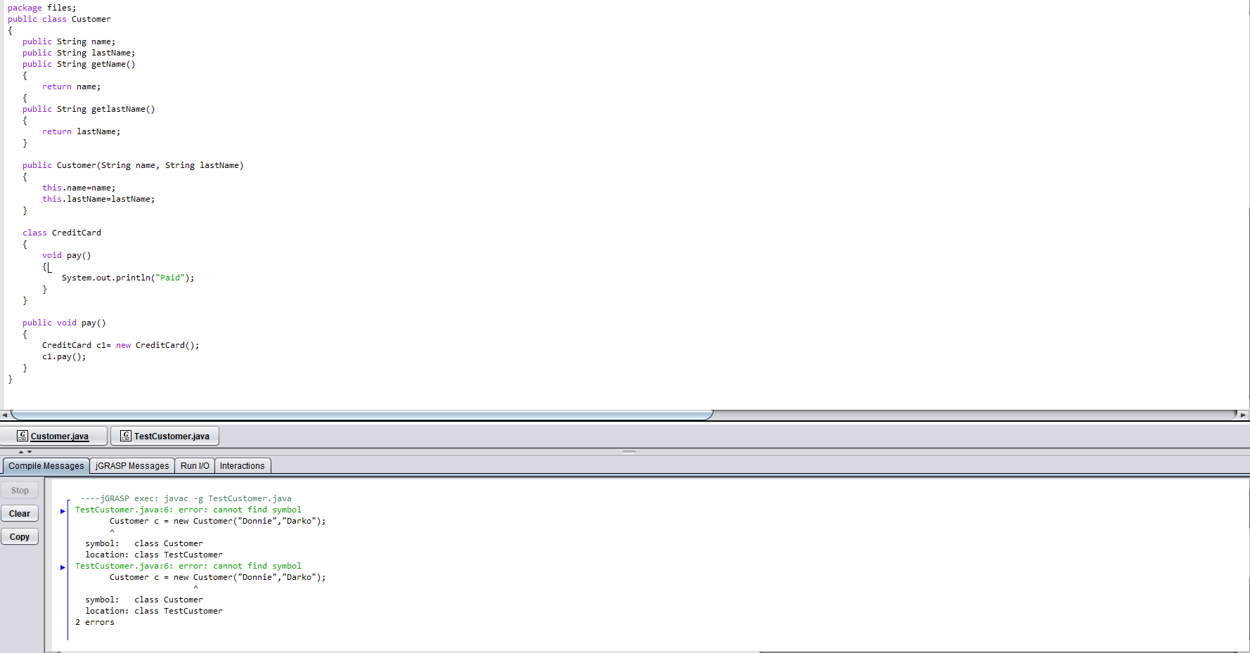 Solved package files; public class Customer { public String | Chegg.com image.