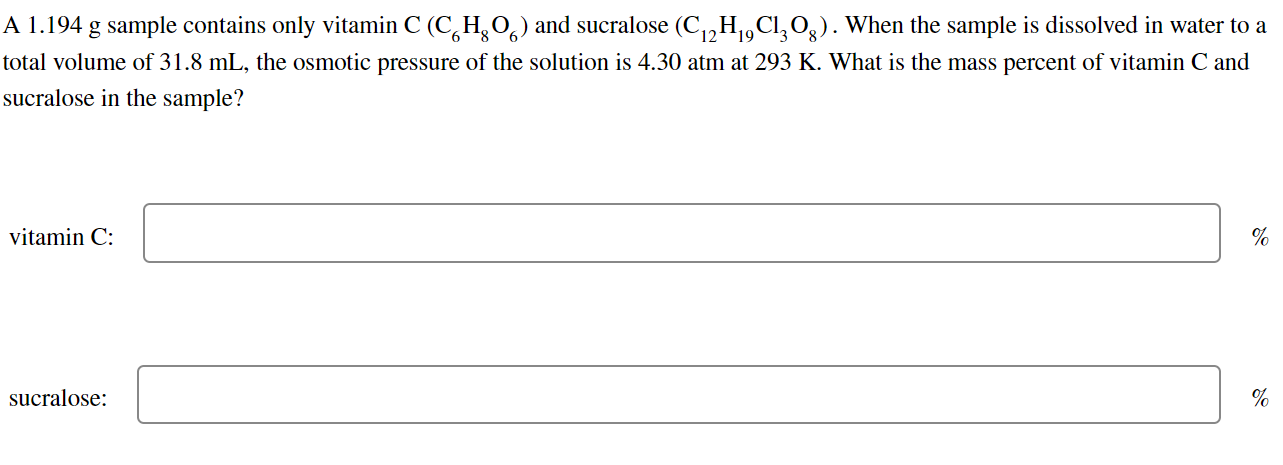 Solved A 1.194 g sample contains only vitamin C(C6H8O6) and | Chegg.com