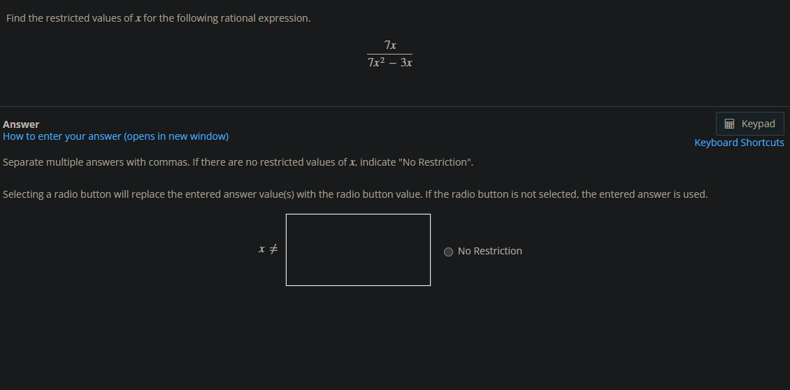 Solved Find the restricted values of x for the following | Chegg.com