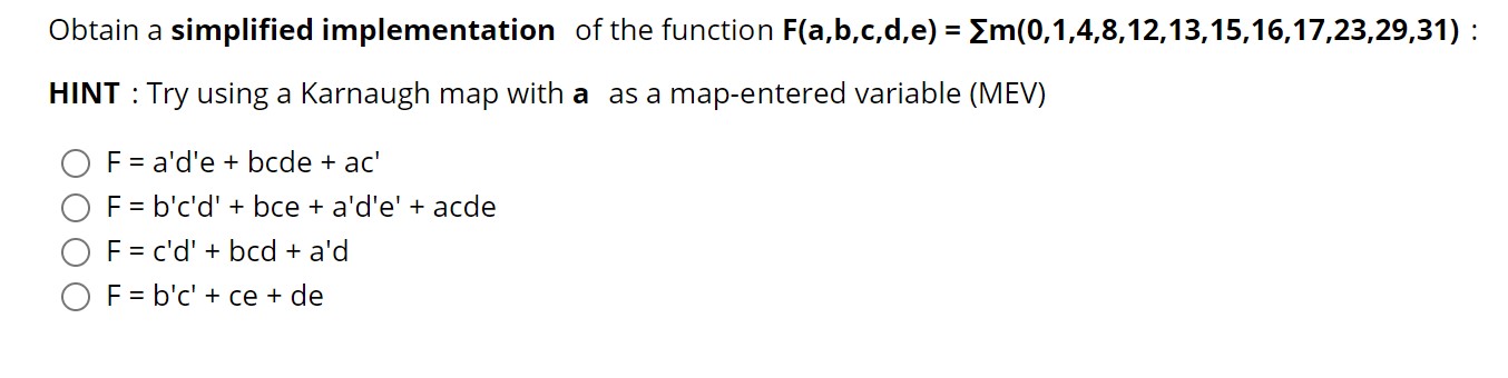 Solved Obtain a simplified implementation of the function | Chegg.com