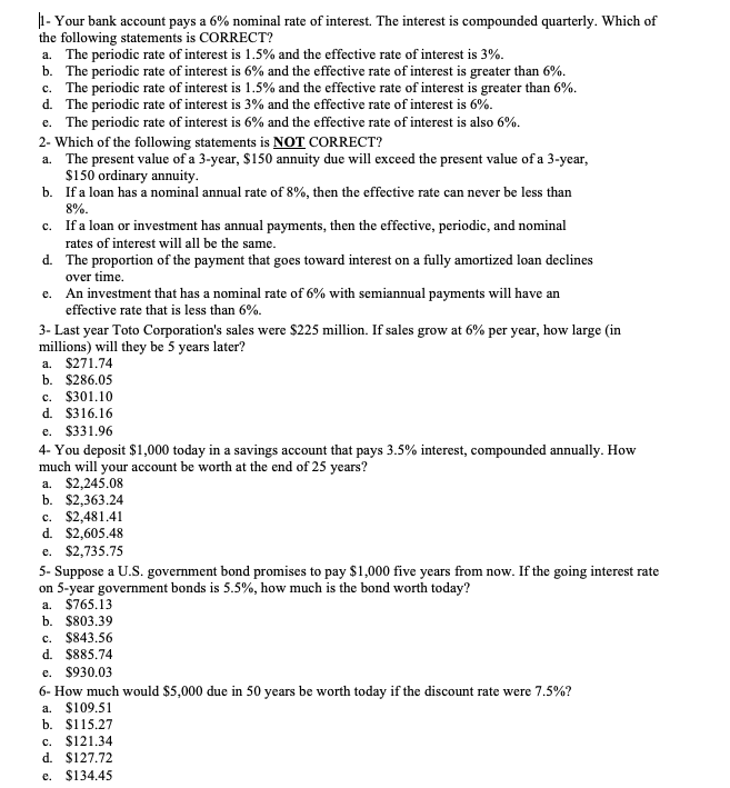 Solved 11- Your Bank Account Pays A 6% Nominal Rate Of 