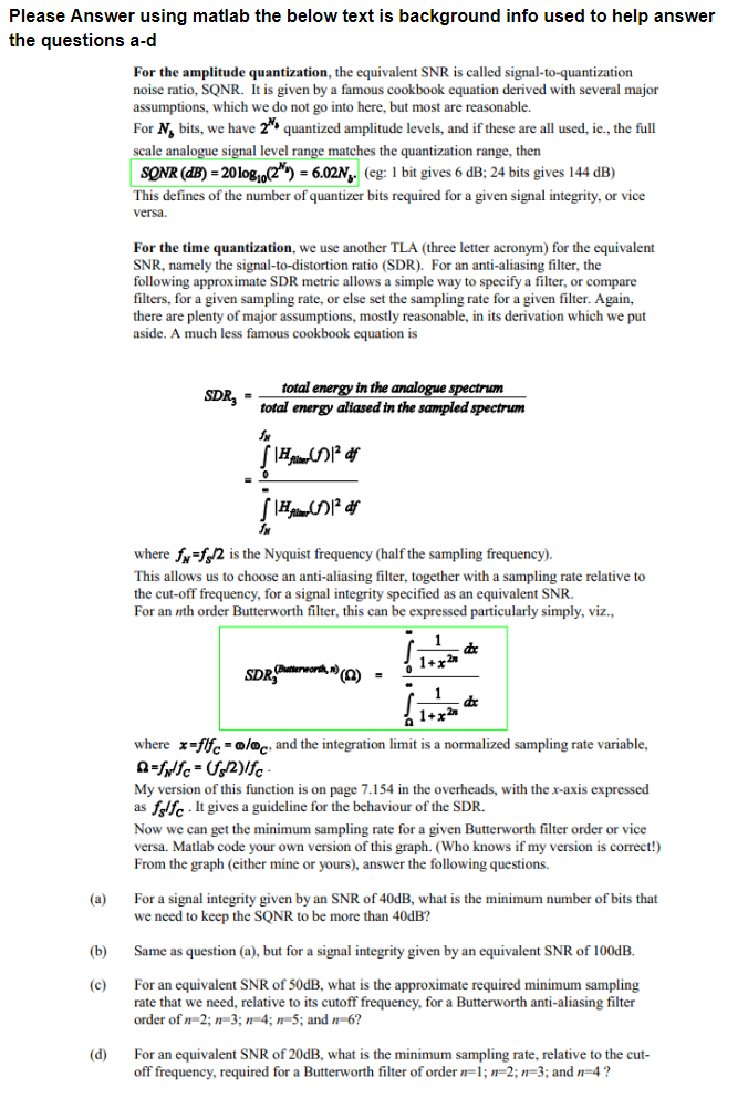 Solved Please Answer using matlab the below text is | Chegg.com