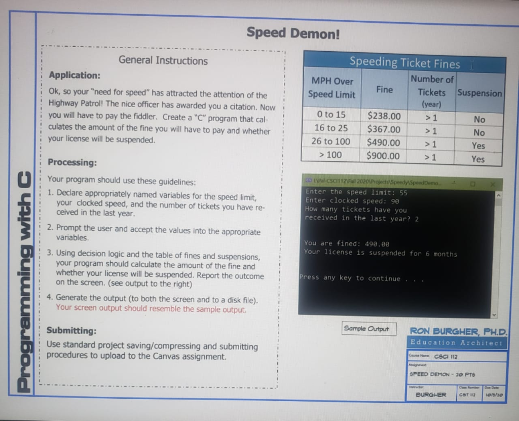 Solved Speed Demon General Instructions Application Ok Chegg Com