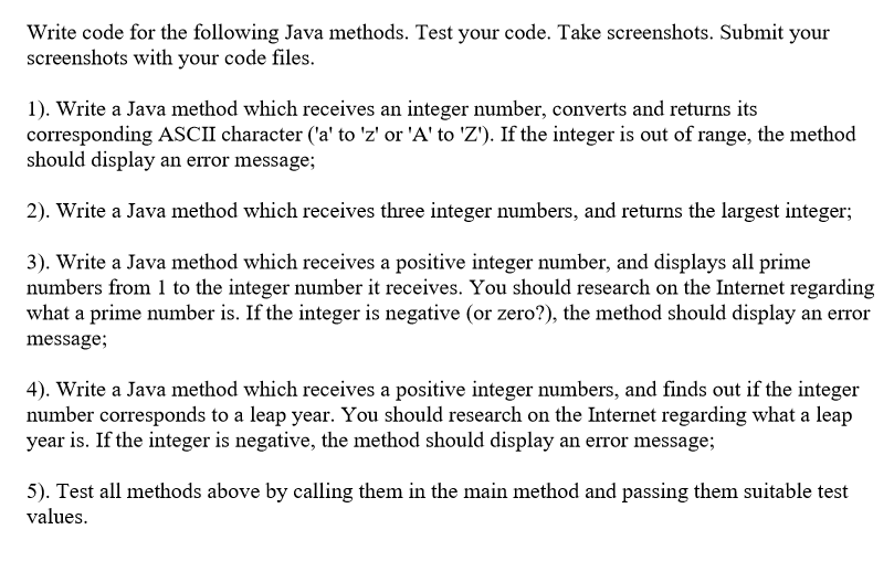 Solved Write code for the following Java methods. Test your | Chegg.com