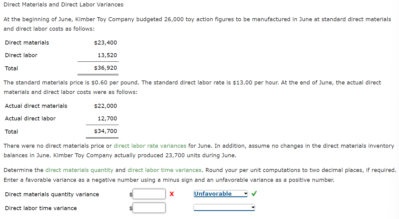 Solved Direct Materials and Direct Labor Variances At the | Chegg.com