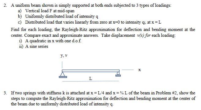 Solved 2. A uniform beam shown is simply supported at both | Chegg.com