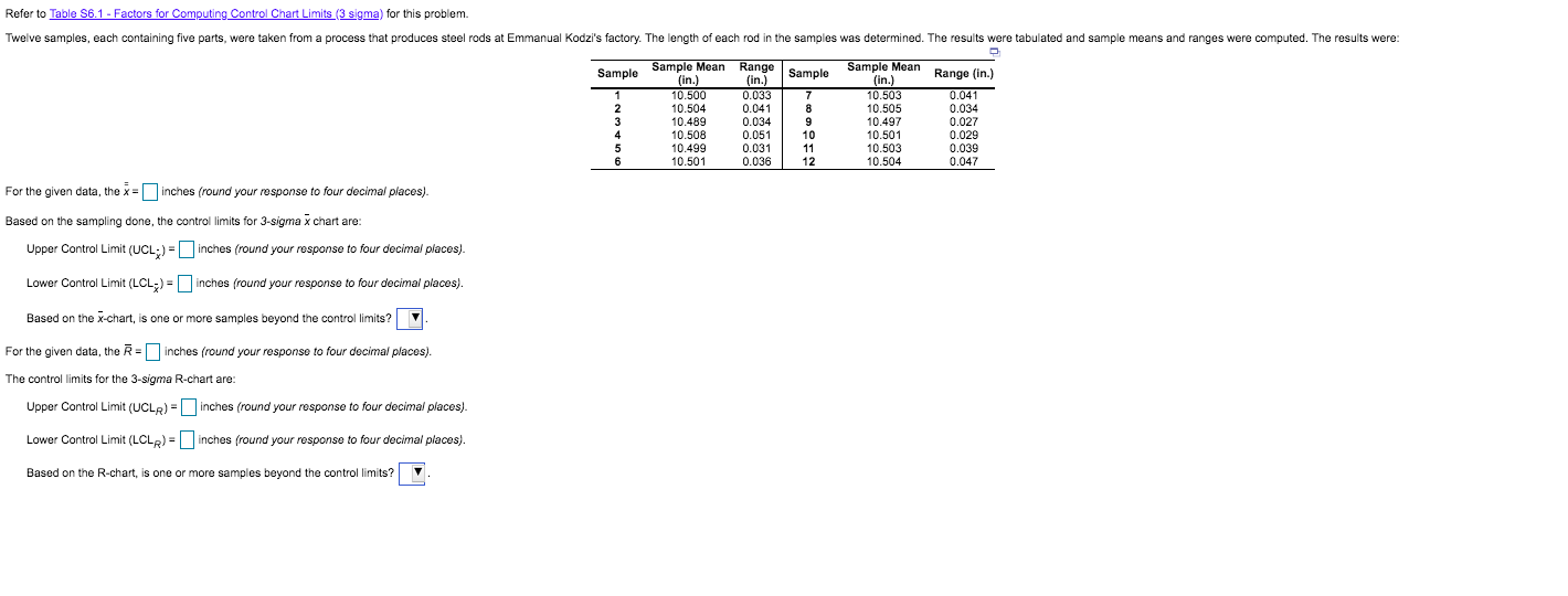 Solved Refer to Table 56.1 - Factors for Computing Control | Chegg.com