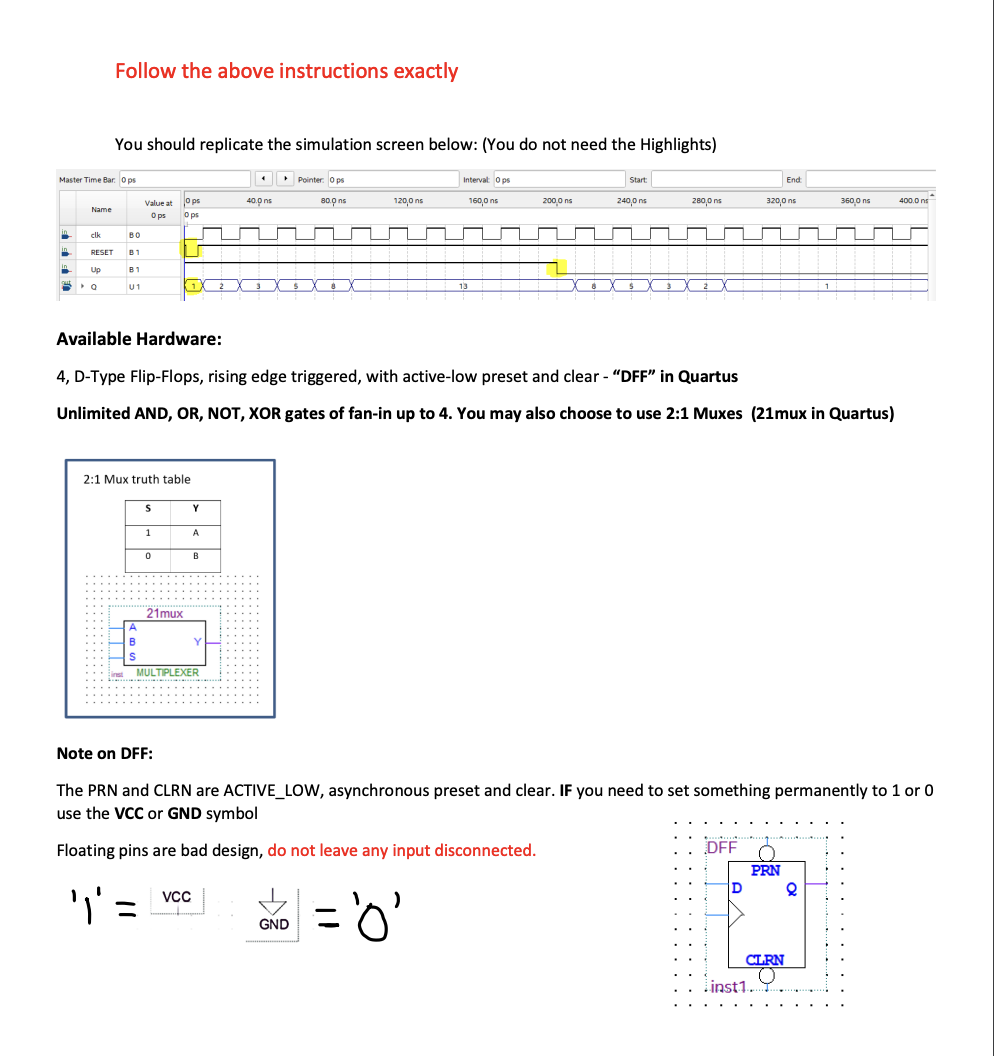 Solved can you help me do a quartus block diagram and | Chegg.com