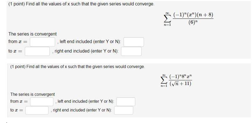 Solved (1 point) Find all the values of x such that the | Chegg.com
