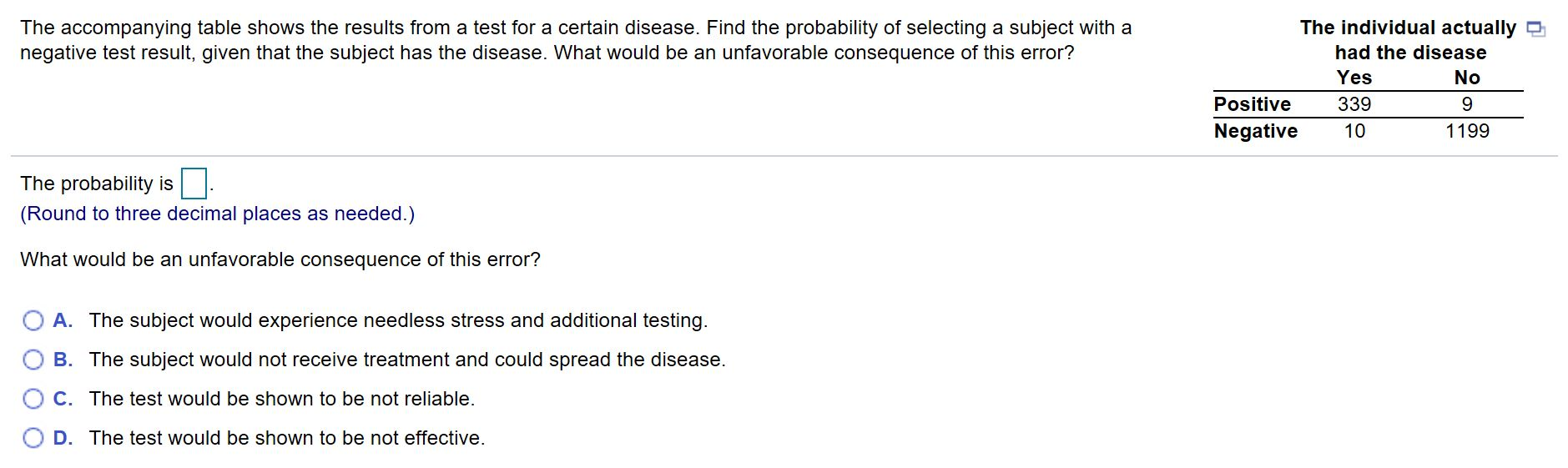 Solved The Accompanying Table Shows The Results From A Test | Chegg.com