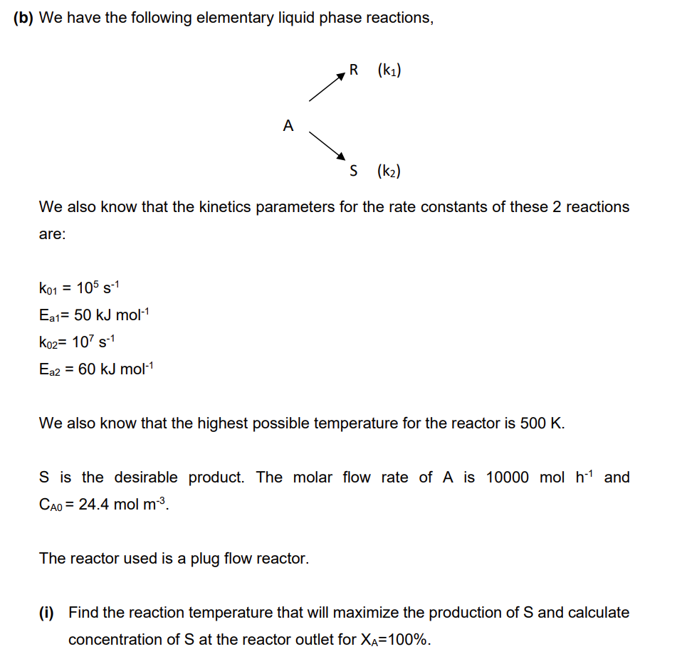 Solved (b) We ﻿have the following elementary liquid phase | Chegg.com