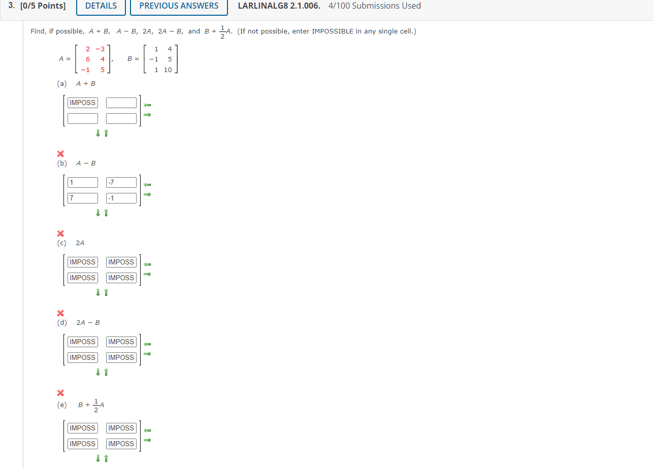 Solved Ind, If Possible, A+B,A−B,2A,2A−B, And B+21A. (If Not | Chegg.com