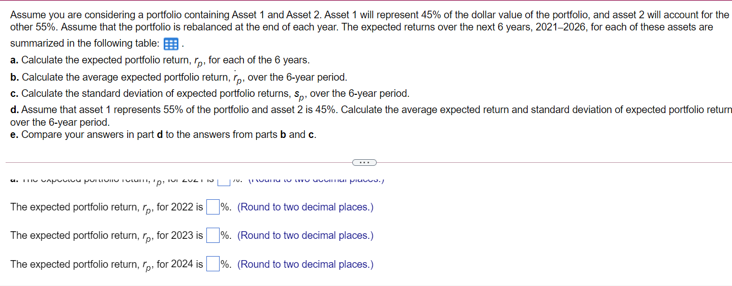 Solved Assume you are considering a portfolio containing | Chegg.com