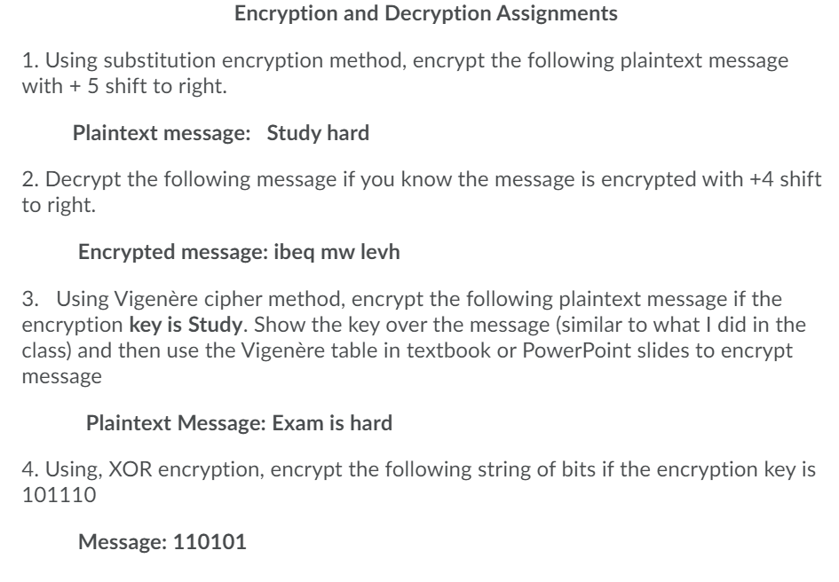 Solved Encryption And Decryption Assignments 1. Using | Chegg.com