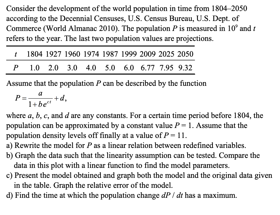 Solved Consider the development of the world population in | Chegg.com