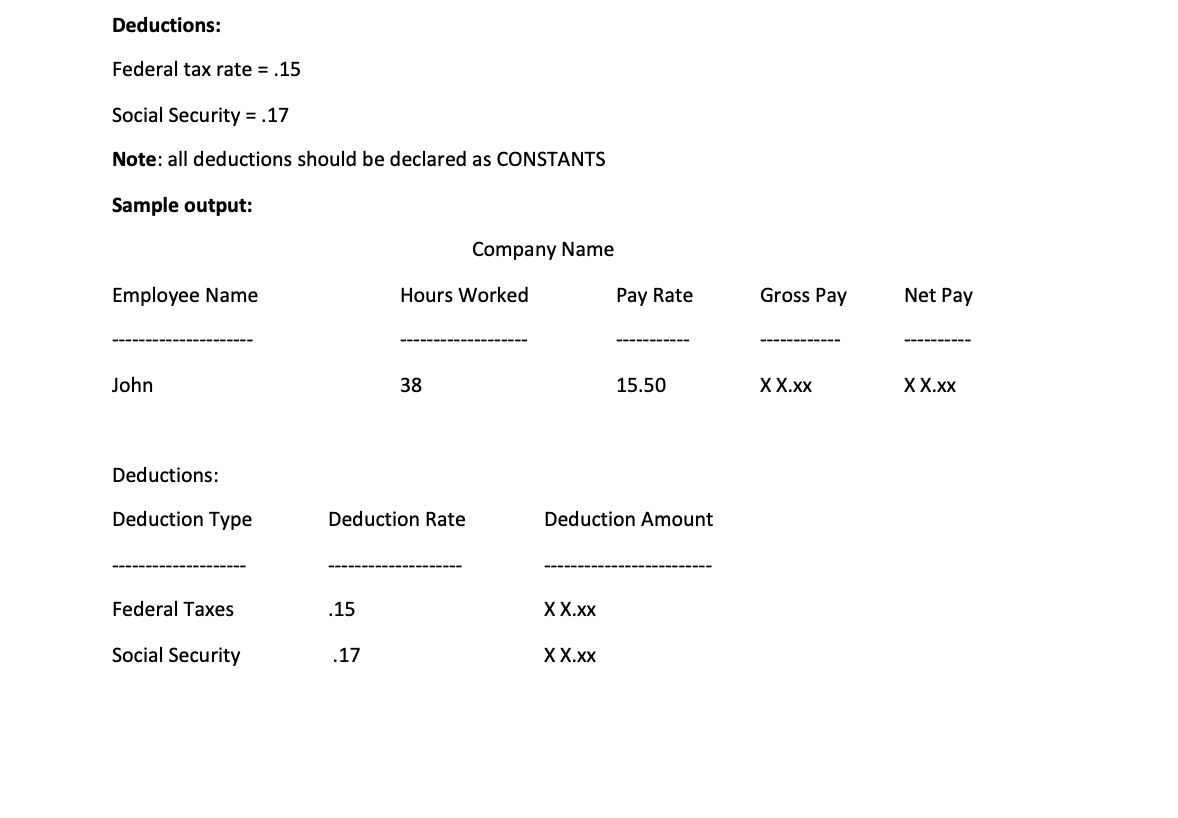 Solved Payroll processing The purpose of this project is to | Chegg.com